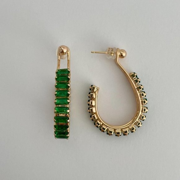 Emerald Earrings Emerald Hoop Earrings Gold Hoop Earrings​​​​​​​​​​​​​​​​​​​​ - Picture 3 of 4